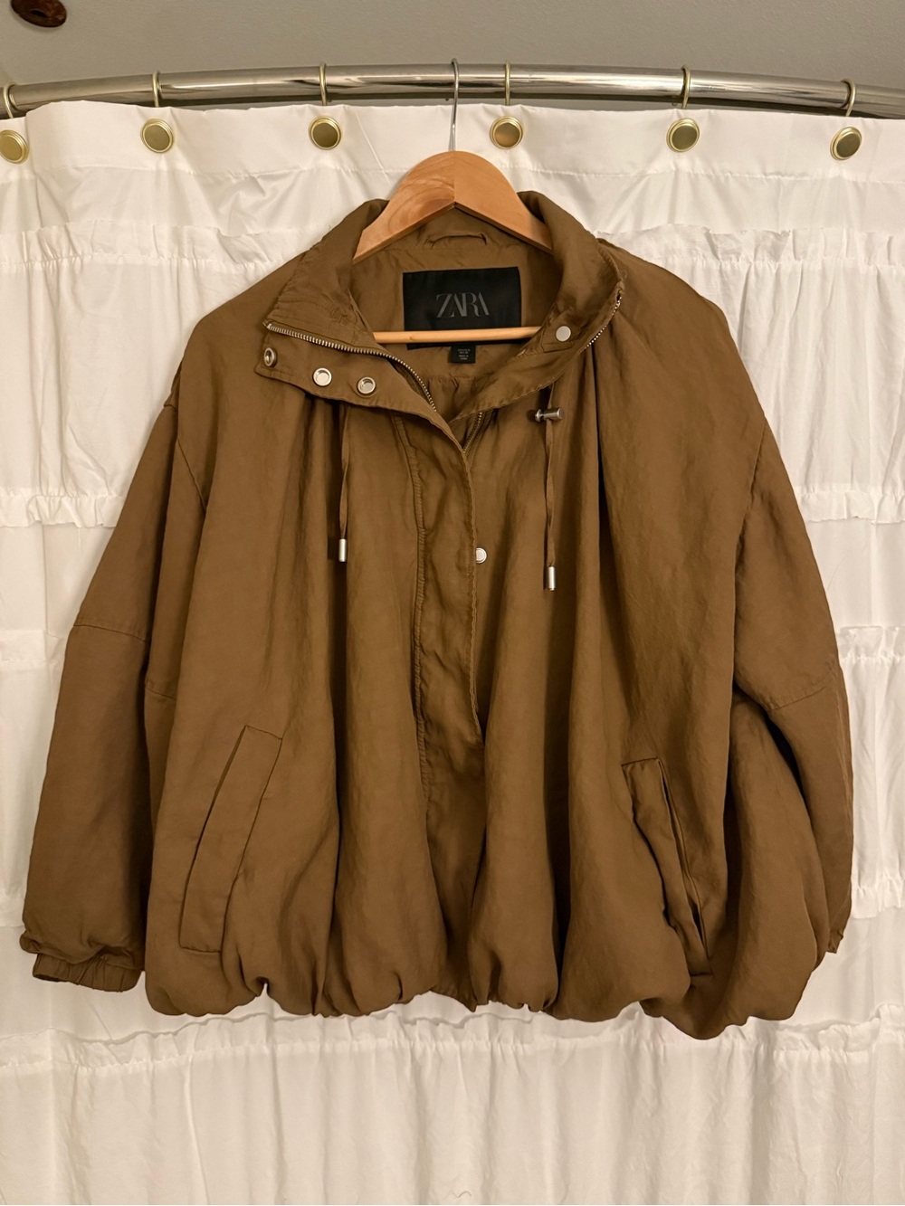 ZARA Brown Drawstring Lightweight Bubble Jacket - Picture 2 of 3